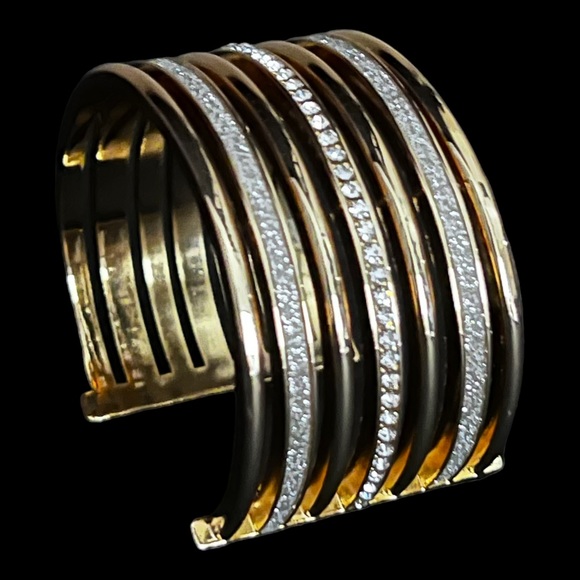 Cuff Bracelet Rhinestones Cuff Bracelet Rhinestones Gold Tone Cuff Bracelet - Picture 5 of 13